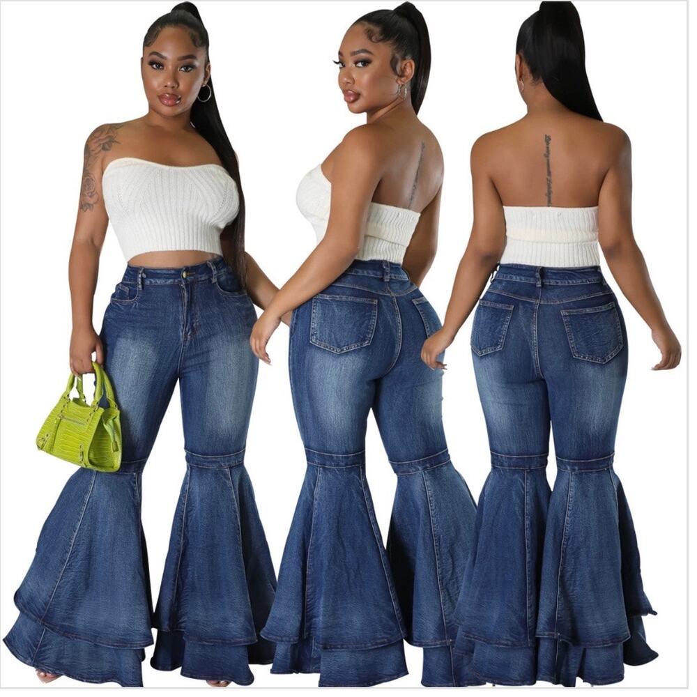 NEW XPlusWear Layered Bell Bottom Stretch Jeans High Waist 70s Style Size Large